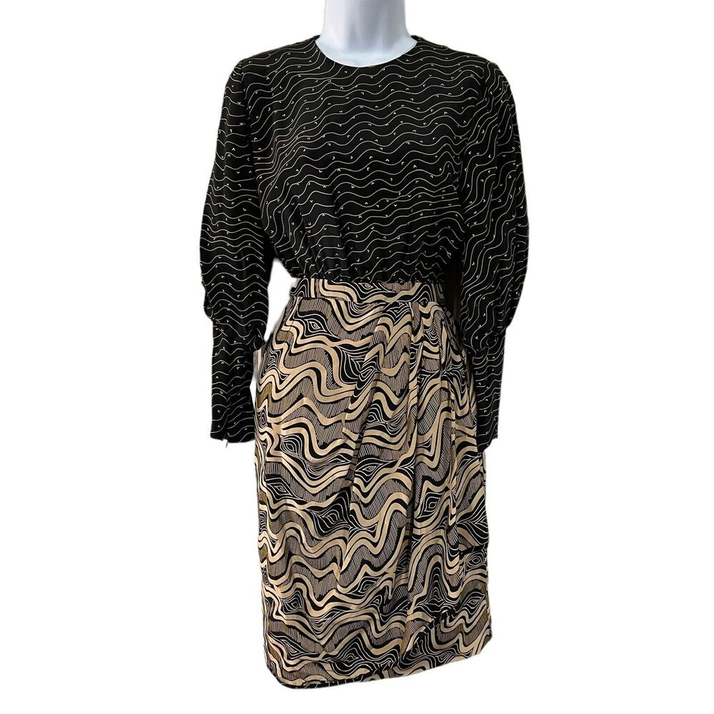 VTG 80s Stanley Platos Size 8 Dress Martin Ross Silk‎ Long Sleeve Draped Front